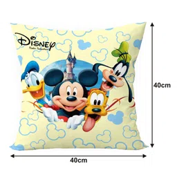 Disney By Kuber Fun Homes Microfiber Stuffed Reversible Cushion Disney Mickey & Friends Print Pack of 2 - Pink & Cream image 3