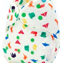 Bumberry Adjustable Reusable Cloth Diaper Cover With Insert Origami Print - White image 3