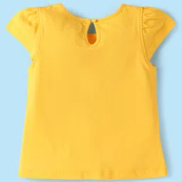 Babyhug Cotton Knit Cap Sleeves T-Shirts with Floral Polka Dots & Text Print Pack of 3 - Yellow Pink & White image 3
