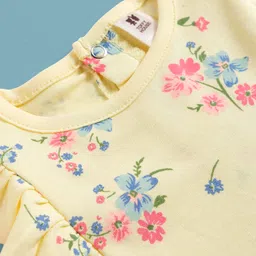 ToffyHouse Knit Full Sleeves Frock With Floral Print & Applique - Yellow image 3