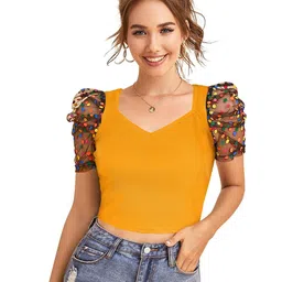 SZN Polka Dot Embellished Puff Sleeve Crop Top image 5