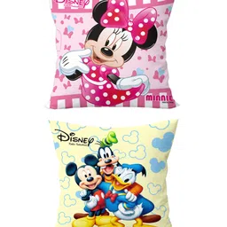 Disney By Kuber Fun Homes Microfiber Stuffed Reversible Cushion Disney Mickey & Friends Print Pack of 2 - Pink & Cream image 4