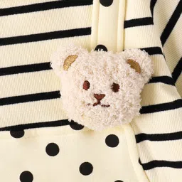 Mark & Mia Full Sleeves Winter Wear Romper With Polka Dot Print & Teddy Bear Applique - Beige image 4