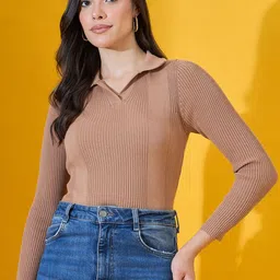 98 Degree North Women Ribbed Shirt Collar Pullover Sweater-image-60