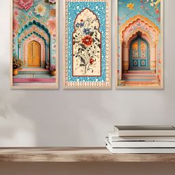 WALLLANE Blue & Orange 3 Pieces Wooden Floral And Botanical Wall Art-picture-27