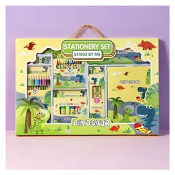 WISHKEY 41 Pieces Dinosaur Theme All-in-One Stationery Set, Stationery Items with Pencil Box, Notebook, Scale, Eraser, Sharpener, Crayons, Color Pencils, Color Pens, Pencils for Kids (Green, 6+ Years) image 5