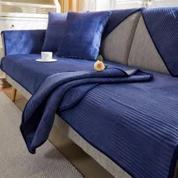 HOMETHREADS Blue & Navy Blue Solid Sofa Cover image 3