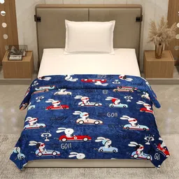 Monte Carlo Blue & Red Printed AC Room 290 GSM Single Bed Blanket image 2
