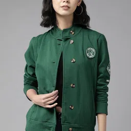 The Roadster Lifestyle Co. Women Green Band Collar Tailored Jacket-picture-34