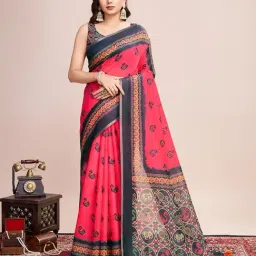 Anjaneya Sarees Pink Woven Cotton Silk Kanjivaram Printed Designer Saree With Unstitched Blouse-image-97