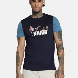 Puma Blue Cotton Slim Fit Printed Contrast Sleeve Tee-image-35