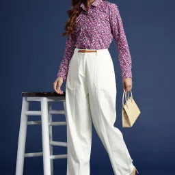 Hancock Burgundy & Pink Cotton Floral Print Shirt image 4