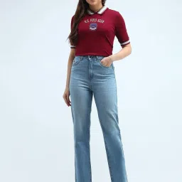 U.S. Polo Assn. Blue Cotton Straight Fit High Rise Jeans image 4