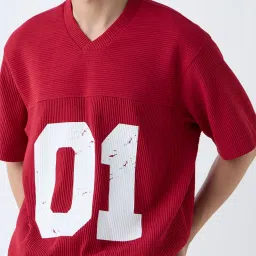 nuon men Nuon by Westside Red Numerical Design Ribbed Relaxed-Fit T-Shirt image 4