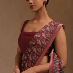Soch Maroon Georgette Geometric Saree with Unstitched Blouse image 4