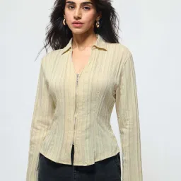 The Souled Store Zipper Shirt: Crema Women Fitted Shirts image 4