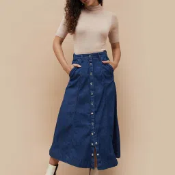 Code by Lifestyle Blue Cotton A-Line Skirt image 4