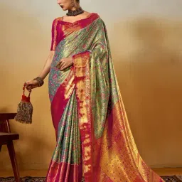 Elora Green Zari Silk Woven Design Saree with Unstitched Blouse-picture-29