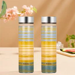borosil ?Borosil Water Bottle with Fridge Safe & Leakproof Set of 2 (Transparent, ?550 ml)-picture-34