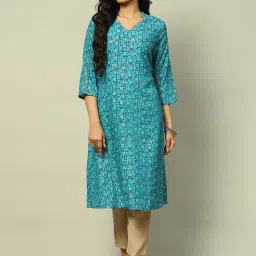 Rangriti Blue Printed Straight Kurta image 4