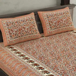 JaipurFabric Peach Cotton 180 TC Double Bedsheet with 2 Pillow Covers image 4
