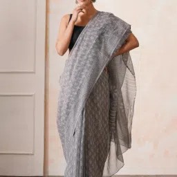 Jaypore Grey Kota Floral Hand Block Printed Saree image 4
