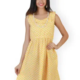Belle Fille Yellow & Off White Printed Dress-picture-24