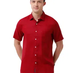 Linen Club Red Contemporary Fit Shirt-image-6