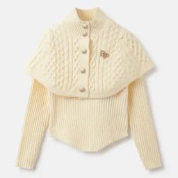 Elle Girls Cream Ribbed Sweater With Poncho-picture-29