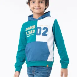 Ed-a-Mamma Kids Green & Blue Cotton Printed Full Sleeves Hoodie-picture-16