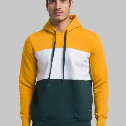 Parx Yellow & Green Regular Fit Colour Block Hooded Sweatshirt-picture-32