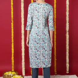Vaamsi Blue & White Printed Straight Kurta image 2