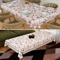 Kuber Industries Cream-Coloured Set of 2 Waterproof 8-Seater Table Cover image 1