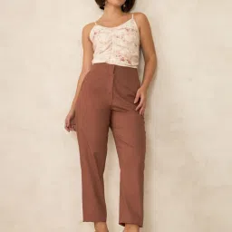 VIRGIO Brown Regular Fit Solid Pants image 4