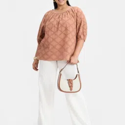 VIRGIO Brown Regular Fit Embroidered Top image 4