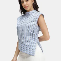 VIRGIO Blue Regular Fit Striped Top image 4