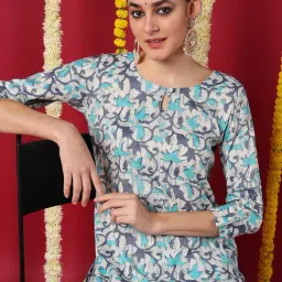 Vaamsi Blue & White Printed Straight Kurta image 5