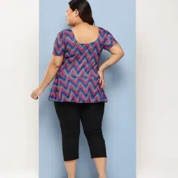 Aarika Blue Nylon Printed Short Sleeves Plus Size Swimsuit image 2