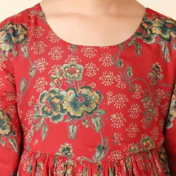 Fabindia Kids Red Floral Print Dress image 4