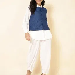 Fabindia Blue Self Pattern Jacket image 4