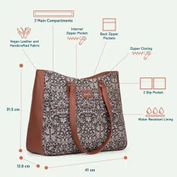 ZOUK Lattice Lace Printed Tote Handbag image 4