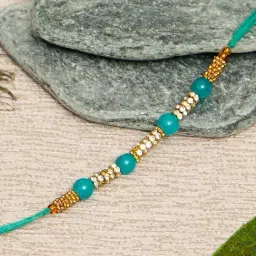 eCraftIndia Rakhi with Red Monk Buddha, Petals and Tealight, Roli Chawal, Best Wishes Greeting Card image 2