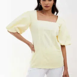 SALT Attire Yellow Citrine Balloon Sleeves Top-picture-26