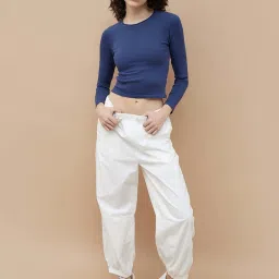 Ginger by Lifestyle Blue Plain Crop Top image 4