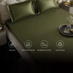 Stoa Paris Olive Green 300 TC Polyester Super King Fitted Sheet with 2 Pillow Covers image 4