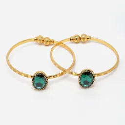 Zeneme Gold Plated Green CZ Studded Cuff Bracelets Openable Bangles for Women Set of 2 image 4