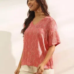 Fabindia Peach Printed Top image 5