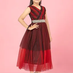 YK Girls Embellished V-Neck Net Sleeveless Fit & Flare Midi Dress image 5