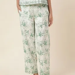 Fabindia White & Green Cotton Printed Pants image 4
