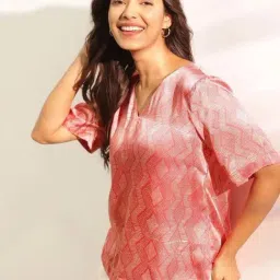 Fabindia Peach Printed Top image 4